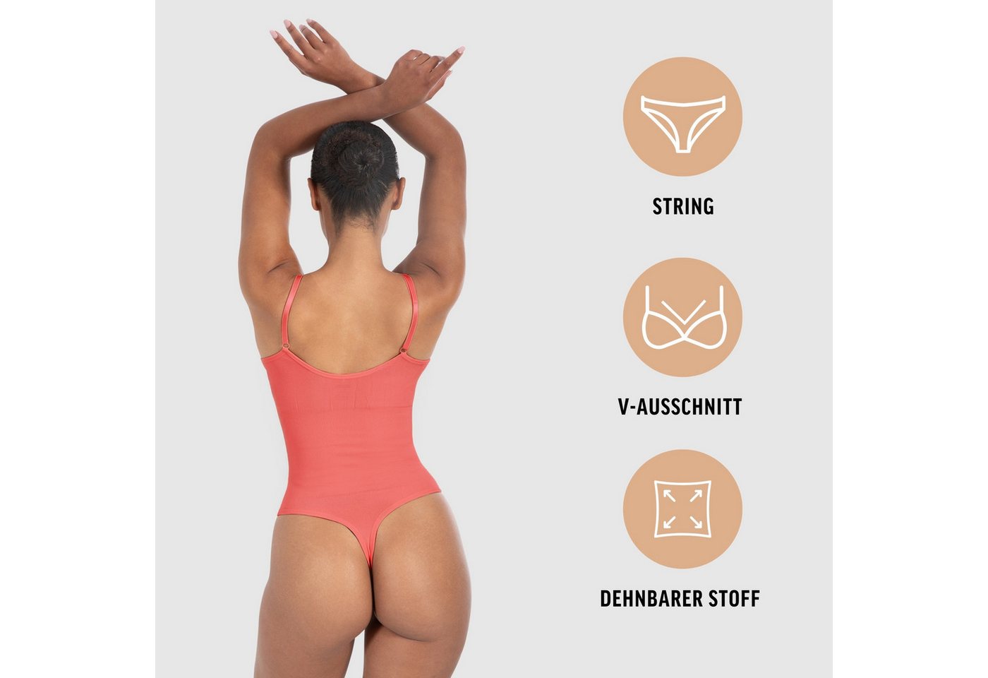 Smilodox Body Nysa, Bauchweg Stringbody, Formender Formbody, Verstellbare Träger atmungsaktives Material, Rückenausschnitt, Eleganter V-Ausschnitt – Bild 2 von 5