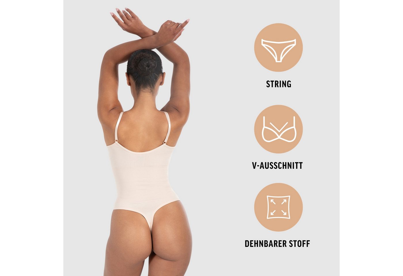 Smilodox Body Nysa, Bauchweg Stringbody, Formender Formbody, Verstellbare Träger atmungsaktives Material, Rückenausschnitt, Eleganter V-Ausschnitt – Bild 2 von 5
