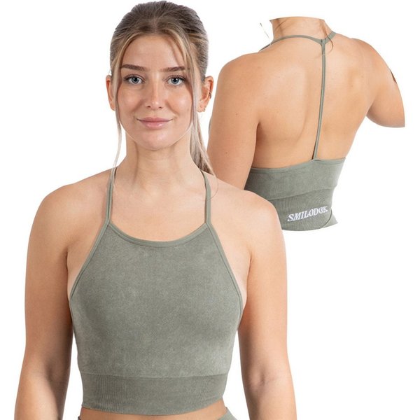 Smilodox Crop-Top Batik Acid Vera, Neckholder Crop Top mit Batik Waschung Seamless Länger Geschnittenen Bra Herausnehmbare Cups Sport Yoga