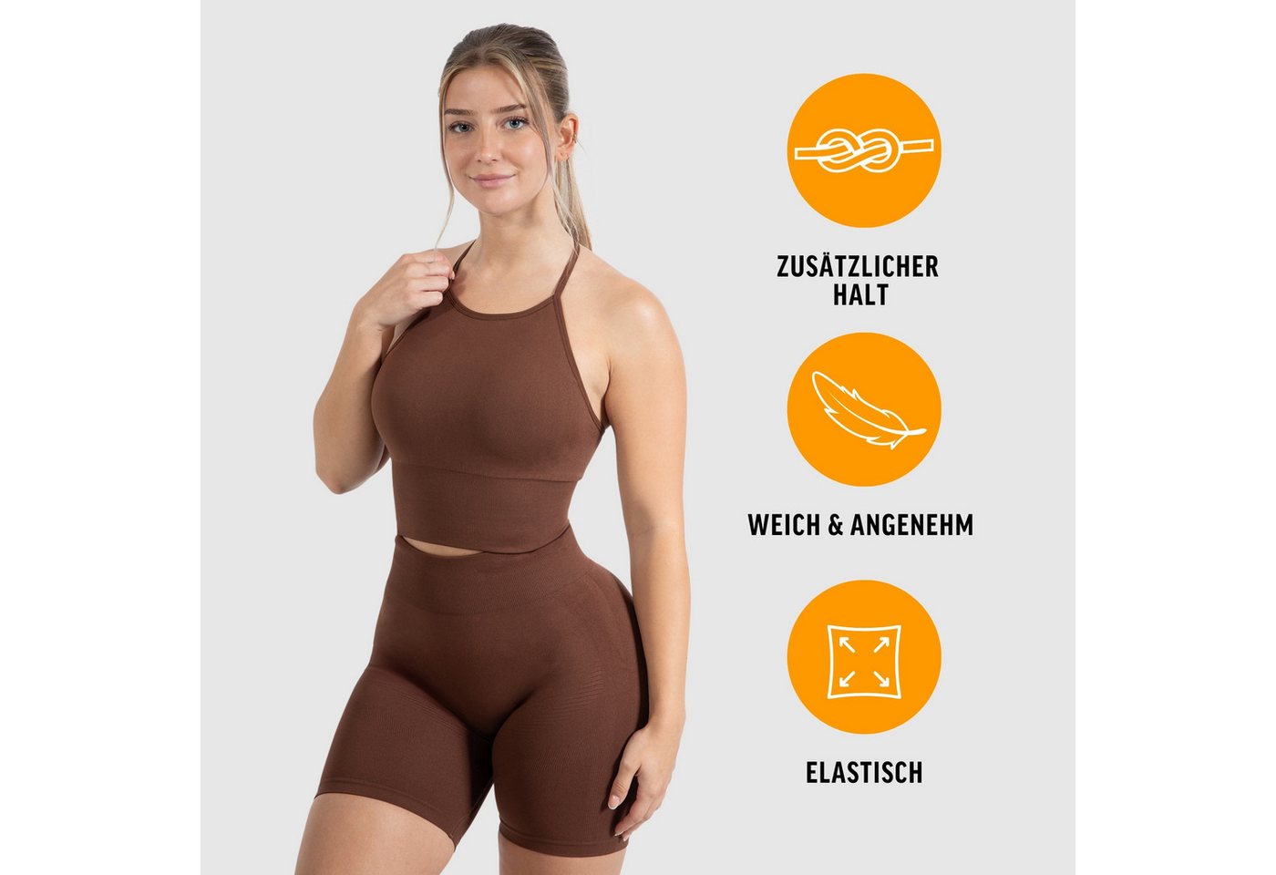 Smilodox Crop-Top Maria Solid, Neckholder Crop Top mit elegantem Rückenausschnitt Slim Fit Länger Geschnitten Bra Herausnehmbare Cups Fitness Gym Yoga – Bild 2 von 5