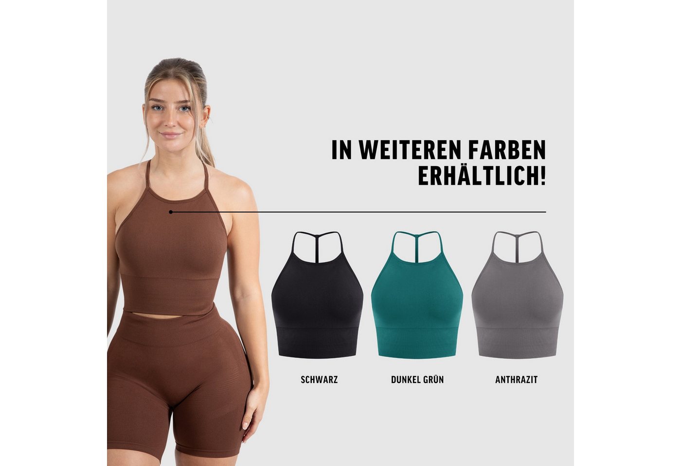 Smilodox Crop-Top Maria Solid, Neckholder Crop Top mit elegantem Rückenausschnitt Slim Fit Länger Geschnitten Bra Herausnehmbare Cups Fitness Gym Yoga – Bild 4 von 5