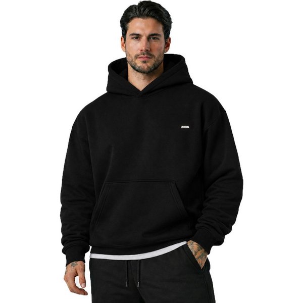 Smilodox Hoodie Dawson, Hochwertiger Kapuzenpullover im Oversize Fit, Sweatshirt Sweater Lässig Kängerutasche Metallabel hoher Baumwollanteil