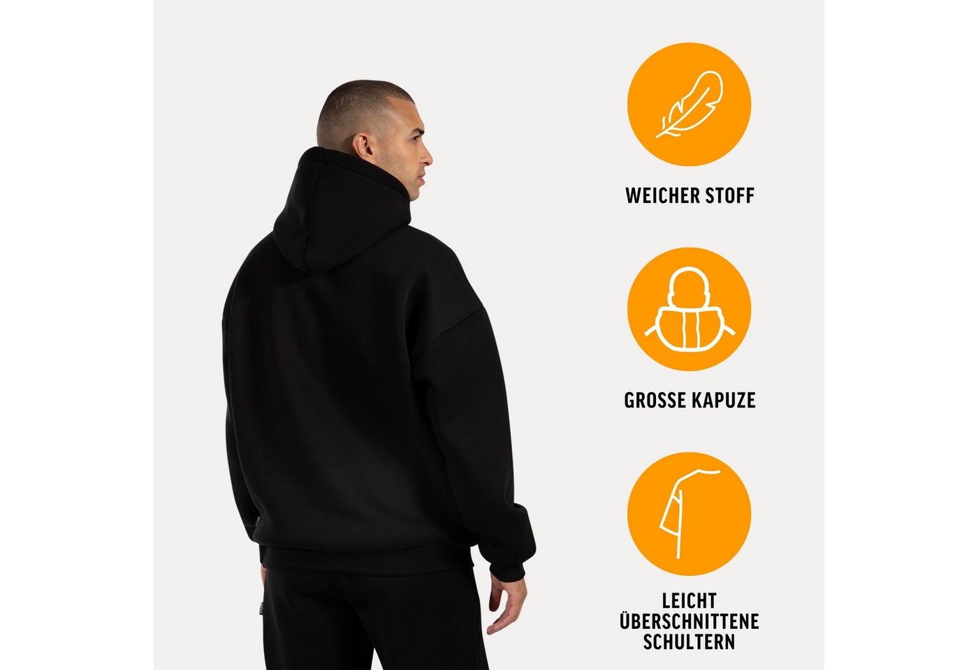 Smilodox Hoodie Dawson, Hochwertiger Kapuzenpullover im Oversize Fit, Sweatshirt Sweater Lässig Kängerutasche Metallabel hoher Baumwollanteil – Bild 3 von 5