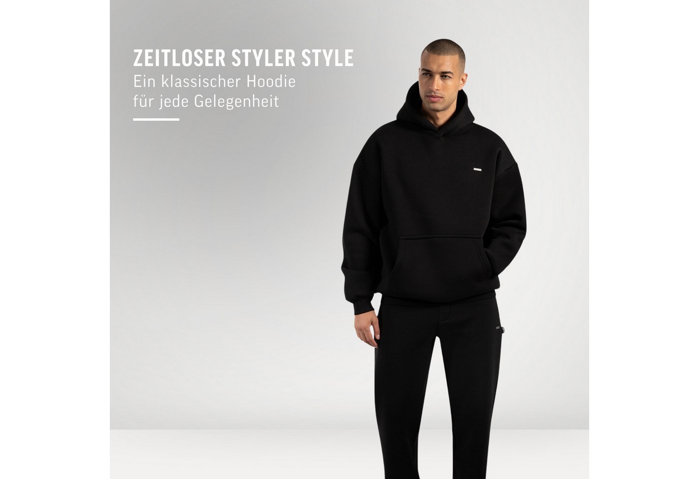 Smilodox Hoodie Dawson, Hochwertiger Kapuzenpullover im Oversize Fit, Sweatshirt Sweater Lässig Kängerutasche Metallabel hoher Baumwollanteil – Bild 4 von 5