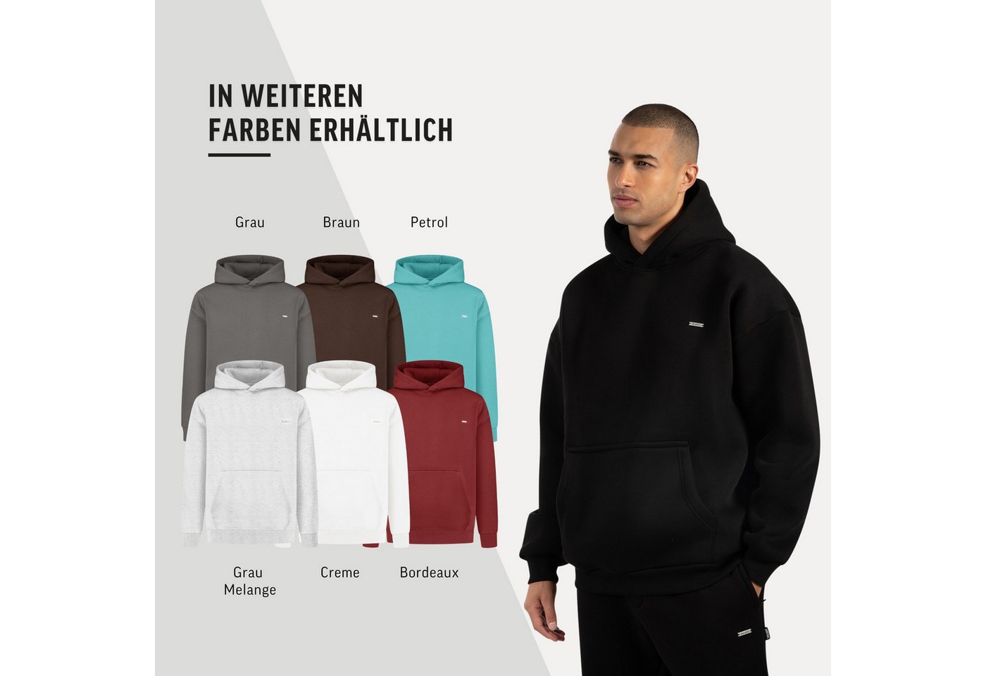 Smilodox Hoodie Dawson, Hochwertiger Kapuzenpullover im Oversize Fit, Sweatshirt Sweater Lässig Kängerutasche Metallabel hoher Baumwollanteil – Bild 5 von 5