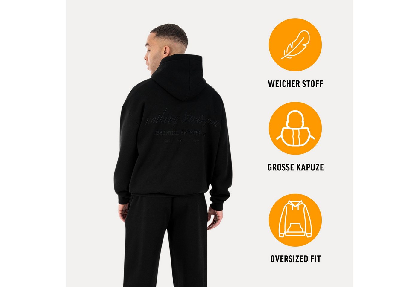 Smilodox Hoodie Kaleo, Kapuzenpullover Oversize mit Logo Stickerei und Kängurutasche Tunnelzug, Kapuze, Rippbündchen,Urban Streetwear, Sport, Freizeit – Bild 2 von 5
