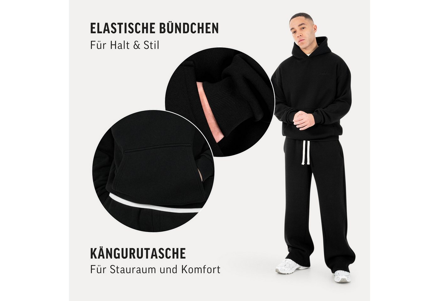 Smilodox Hoodie Kaleo, Kapuzenpullover Oversize mit Logo Stickerei und Kängurutasche Tunnelzug, Kapuze, Rippbündchen,Urban Streetwear, Sport, Freizeit – Bild 5 von 5