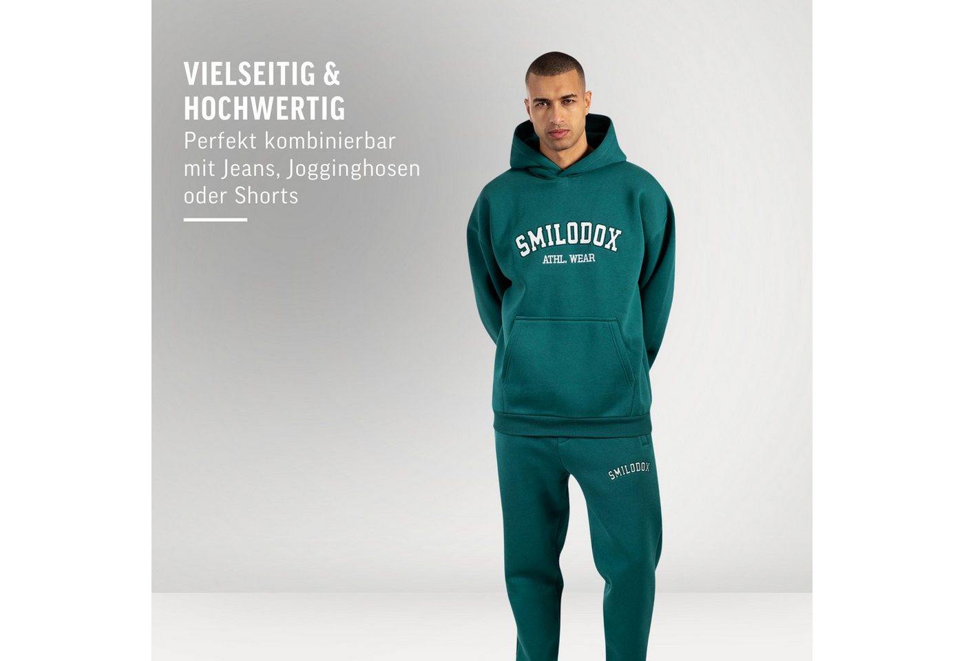 Smilodox Hoodie Kayson, Oversize Kapuzenpullover, Frontprint, große Kapuze Sweatshirt Kängurutasche weicher Stoff Warmer Pulli Streetstyle Alltag Freizeit – Bild 3 von 5