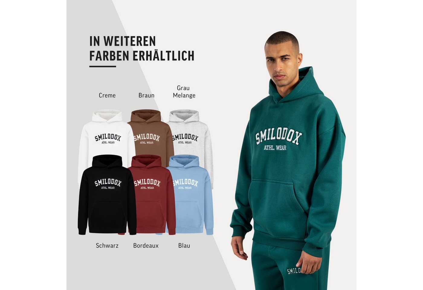 Smilodox Hoodie Kayson, Oversize Kapuzenpullover, Frontprint, große Kapuze Sweatshirt Kängurutasche weicher Stoff Warmer Pulli Streetstyle Alltag Freizeit – Bild 4 von 5