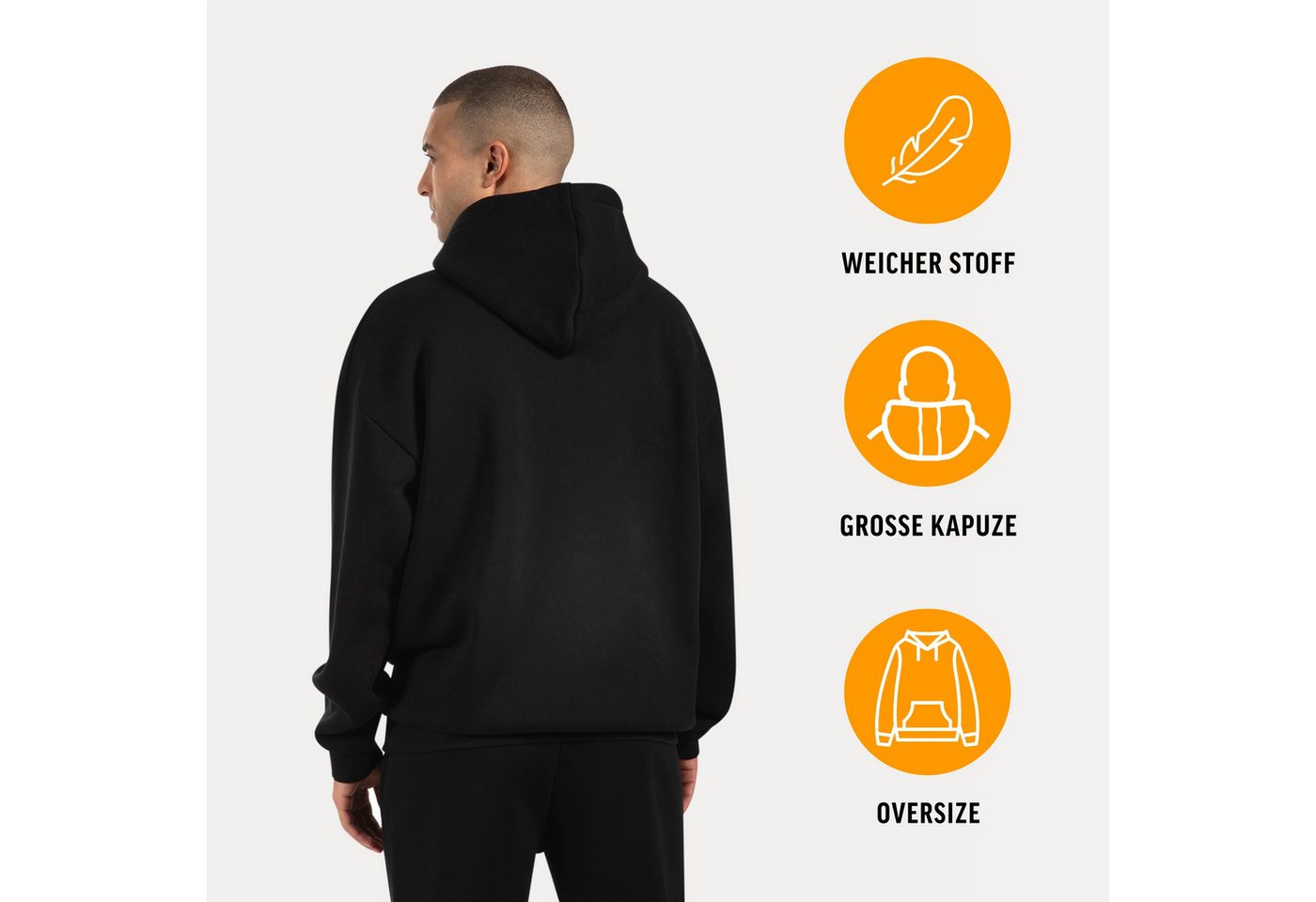 Smilodox Hoodie Kayson, Oversize Kapuzenpullover, Frontprint, große Kapuze Sweatshirt Kängurutasche weicher Stoff Warmer Pulli Streetstyle Alltag Freizeit – Bild 2 von 5