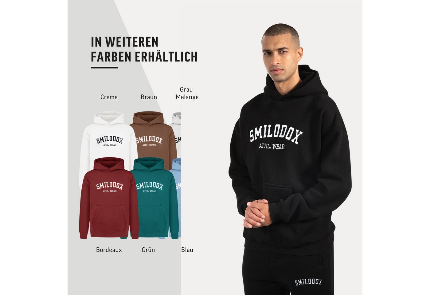 Smilodox Hoodie Kayson, Oversize Kapuzenpullover, Frontprint, große Kapuze Sweatshirt Kängurutasche weicher Stoff Warmer Pulli Streetstyle Alltag Freizeit – Bild 4 von 5