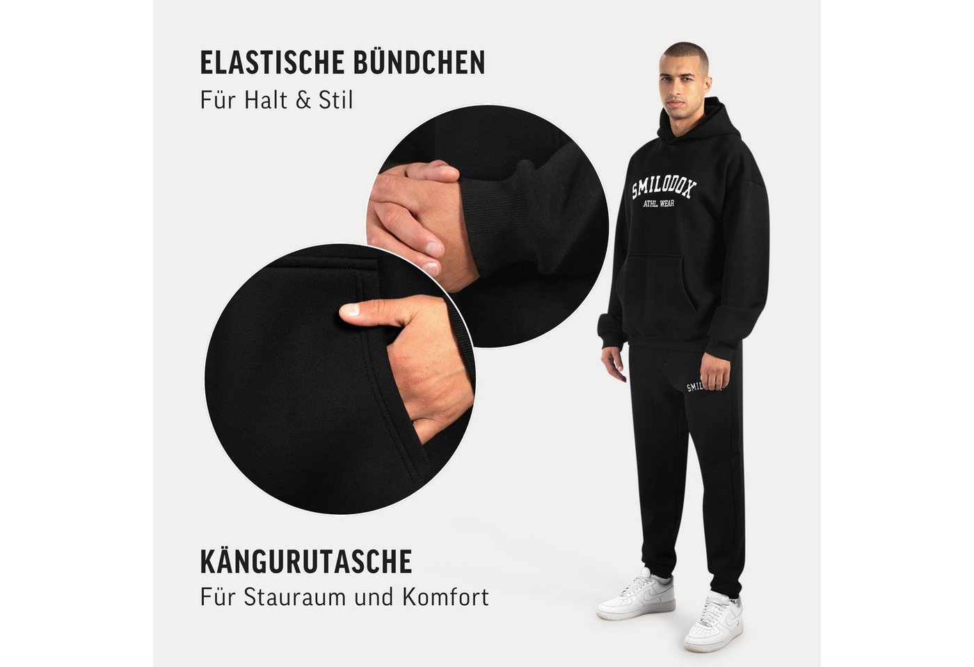Smilodox Hoodie Kayson, Oversize Kapuzenpullover, Frontprint, große Kapuze Sweatshirt Kängurutasche weicher Stoff Warmer Pulli Streetstyle Alltag Freizeit – Bild 5 von 5