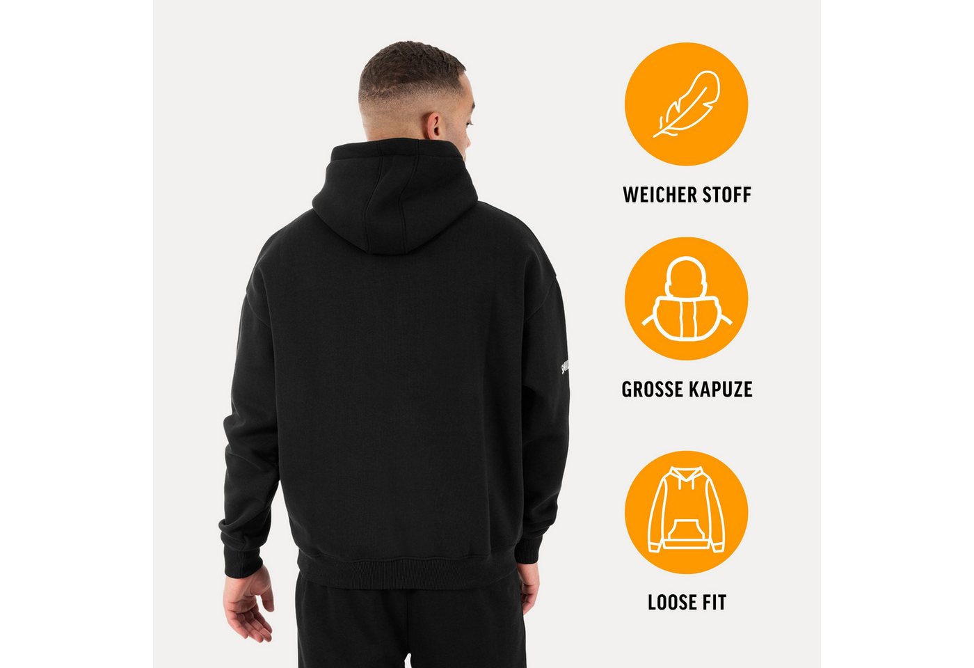 Smilodox Hoodie Koray Herren, Pullover Loose Fit, Kapuze, Fitness & Streetwear Baumwollmix, Sportstyle, Rippbündchen, Arm-Print, Komfort – Bild 2 von 5