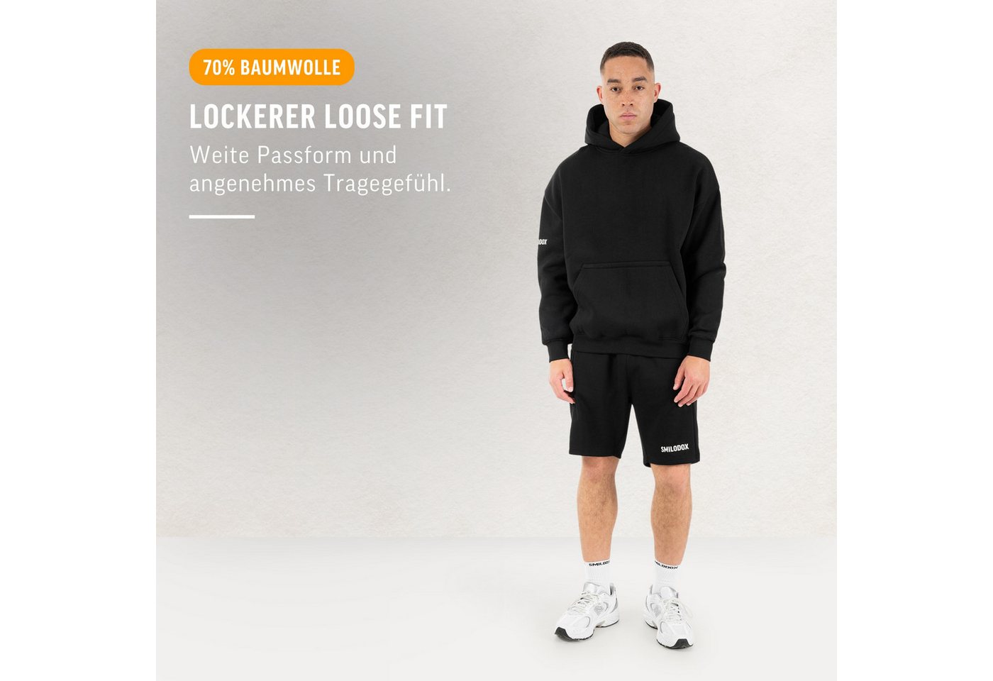 Smilodox Hoodie Koray Herren, Pullover Loose Fit, Kapuze, Fitness & Streetwear Baumwollmix, Sportstyle, Rippbündchen, Arm-Print, Komfort – Bild 3 von 5