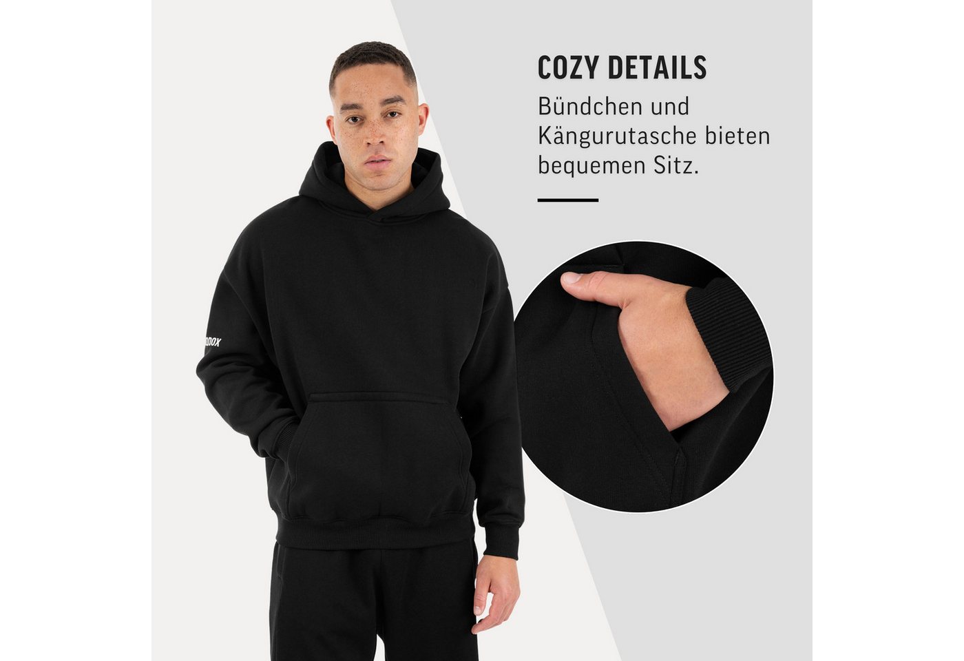 Smilodox Hoodie Koray Herren, Pullover Loose Fit, Kapuze, Fitness & Streetwear Baumwollmix, Sportstyle, Rippbündchen, Arm-Print, Komfort – Bild 4 von 5