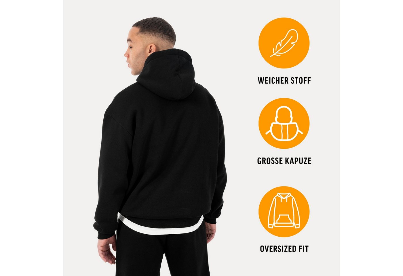 Smilodox Hoodie Oswin, Oversized Pullover Herren, Sweater mit Frontprint und Kapuze Baggy Fit, Weiches Sweatmaterial, ideal für Gym & Freizeit – Bild 2 von 5