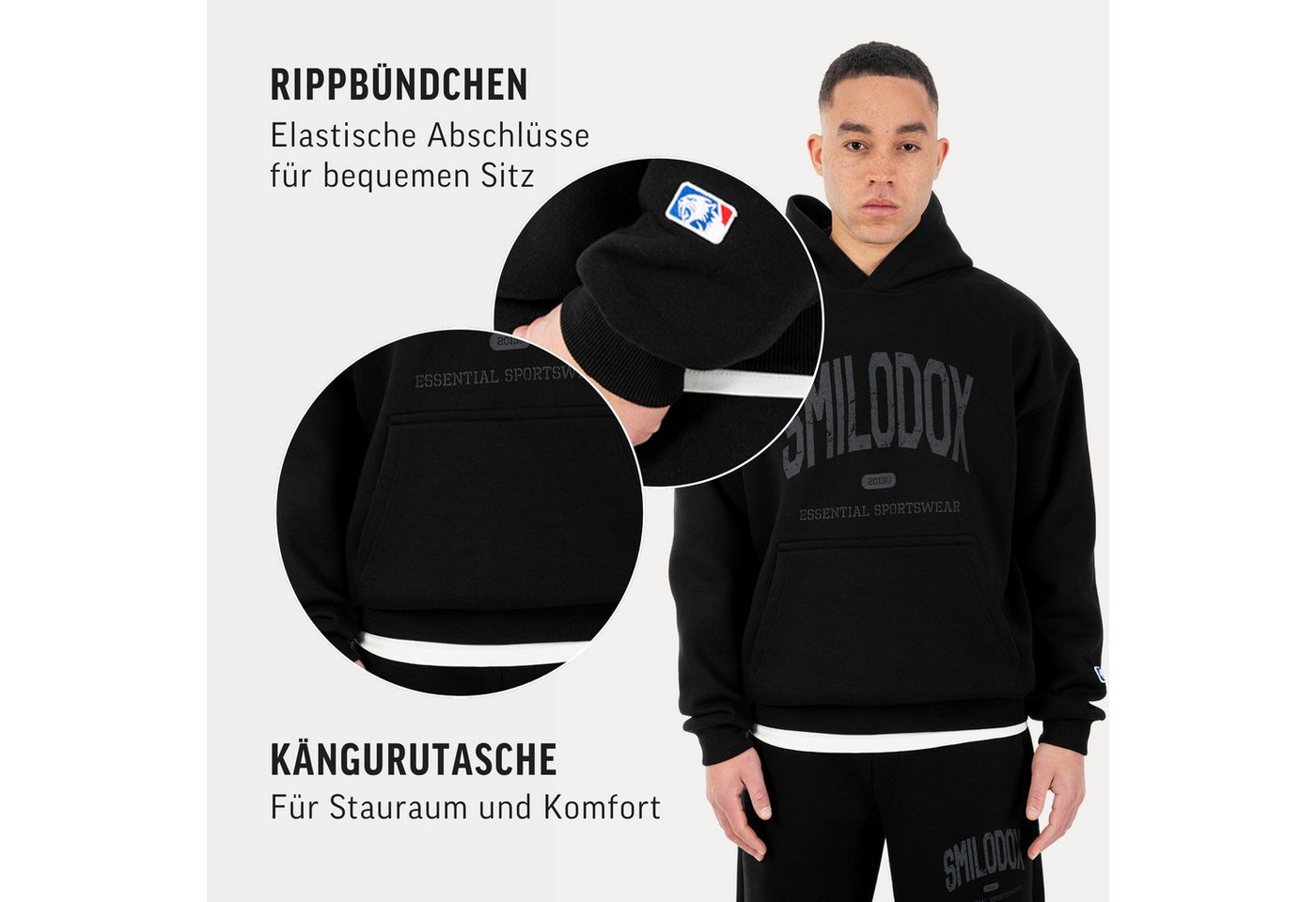 Smilodox Hoodie Oswin, Oversized Pullover Herren, Sweater mit Frontprint und Kapuze Baggy Fit, Weiches Sweatmaterial, ideal für Gym & Freizeit – Bild 5 von 5