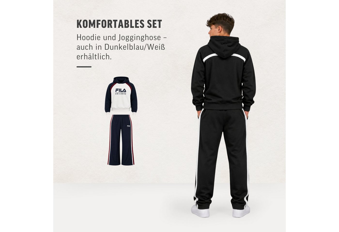 Smilodox Jogginganzug Skylar Teens, Fila Trainingsanzug Baumwolle, Sportanzug, Outfit Set, 2-teilig Set, Color Block, Kontraststreifen, Gym & Sporbekleidung – Bild 3 von 5