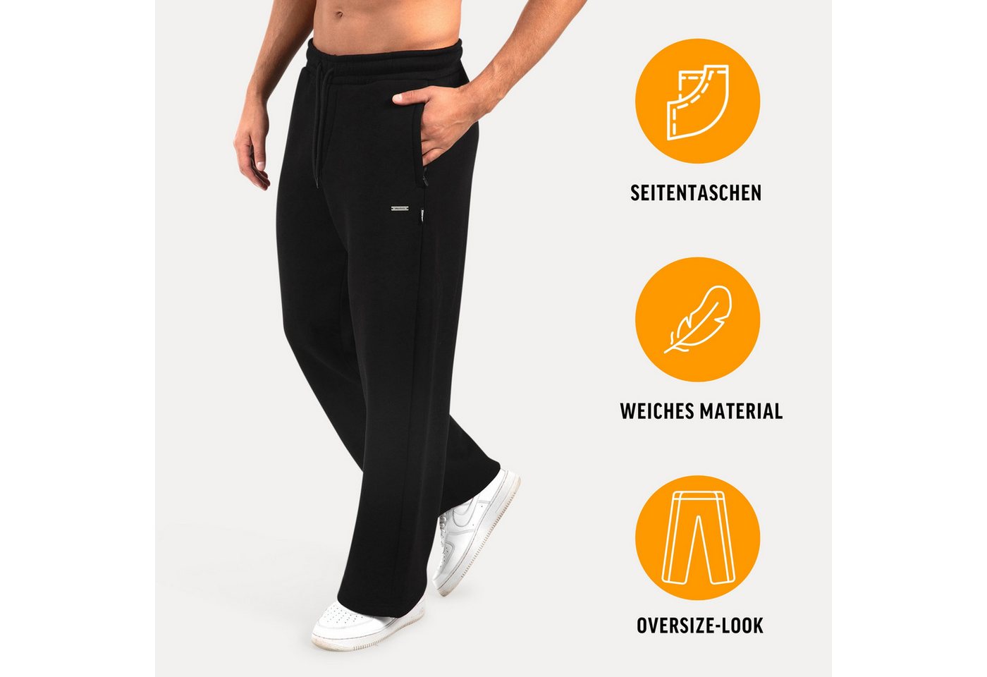 Smilodox Jogginghose Brayan Oversize, Bequeme Sweathose mit Kordelzug & Taschen, lässig lockere Passform Breites Bein Freizeithose Sport Streetstyle Alltag – Bild 2 von 5