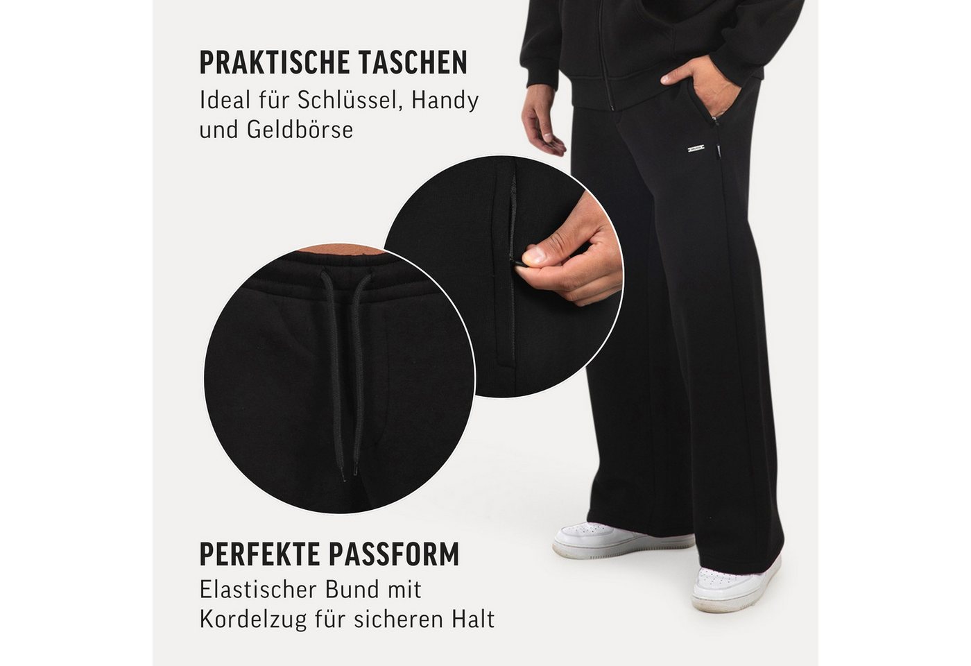 Smilodox Jogginghose Brayan Oversize, Bequeme Sweathose mit Kordelzug & Taschen, lässig lockere Passform Breites Bein Freizeithose Sport Streetstyle Alltag – Bild 5 von 5