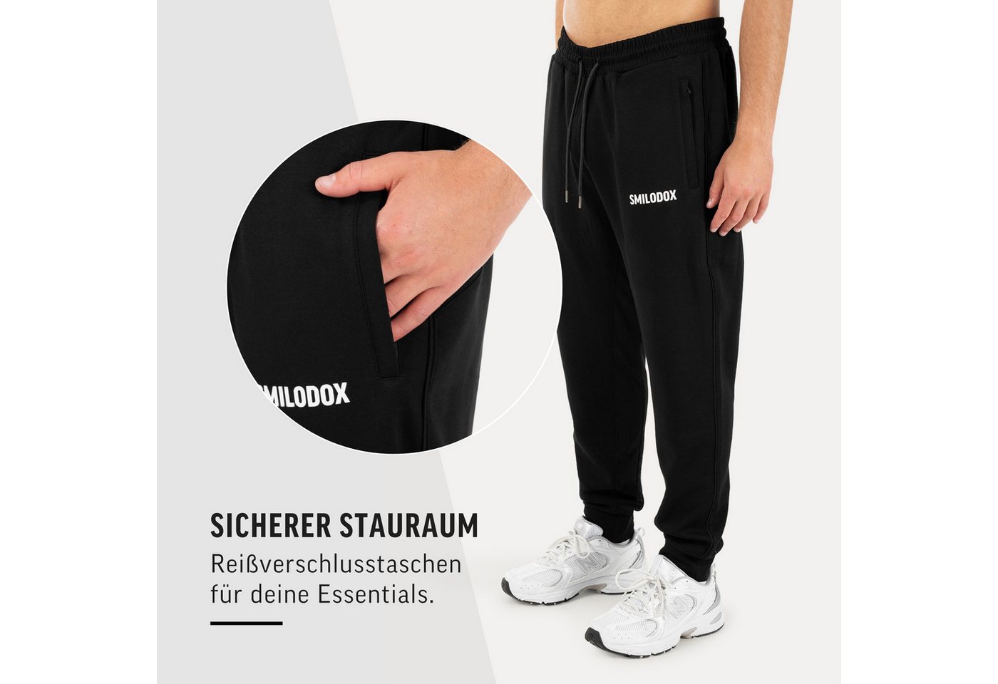 Smilodox Jogginghose Denzo Herren, Regular Fit Jogger, Trainingshose für Gym & Freizeit Rippbündchen, Taschen mit Reiverschluss, Kordelzug, Streetwear – Bild 4 von 5