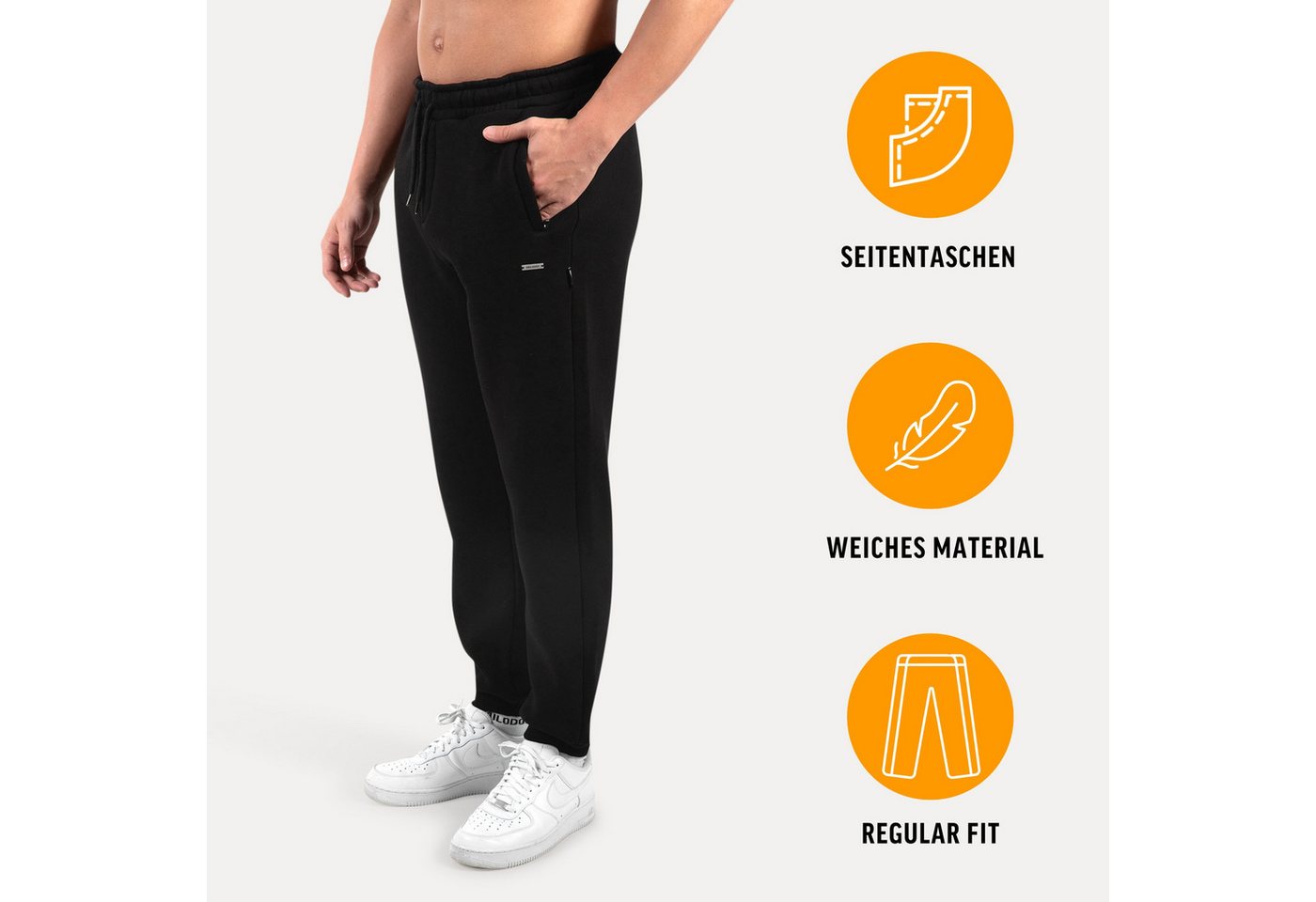 Smilodox Jogginghose Ilyas, Regular Fit Sweathose, Taschen, Metalllabel, weiches Material Jogger Kordelzug am Bund Bequeme Freizeithose Streetstyle Alltag – Bild 2 von 5