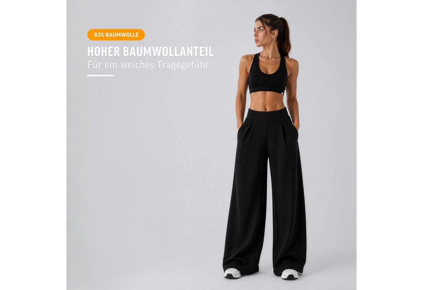 Smilodox Jogginghose Sylva, Elegante Hose aus Baumwolle, Loose Fit, Casual & Streewear Baggy, Komfort, Baumwollmix, weiches Material, Wide Leg, Zierfalten – Bild 3 von 5