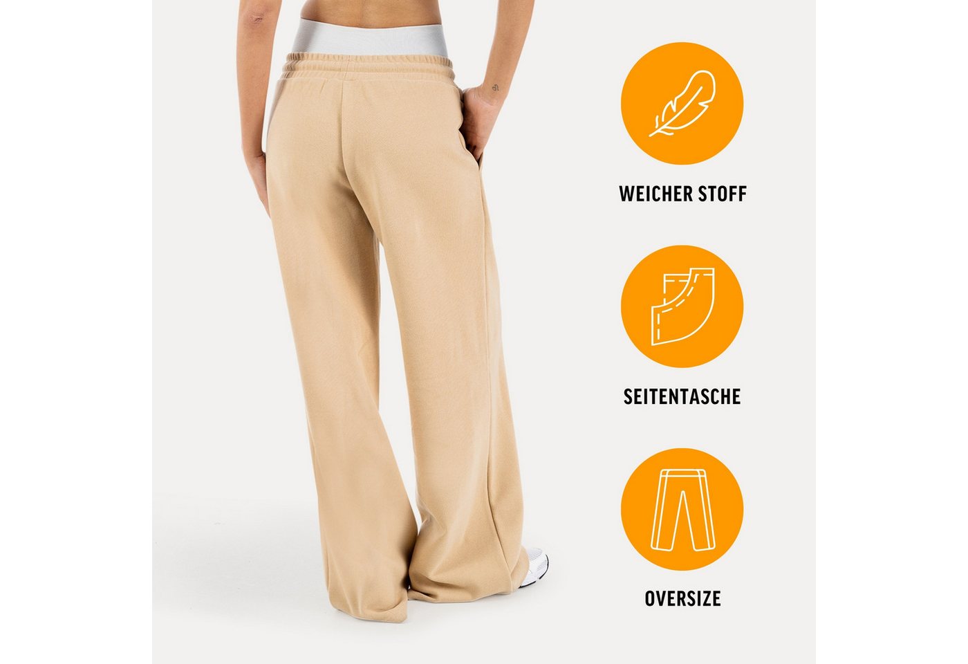 Smilodox Jogginghose Yelin, Trainingshose Oversized Fit, Wide-Leg, Gym & Freizeit Elastischer Bund, Kordelzug, Weites Bein, Dezentes Logo – Bild 2 von 5