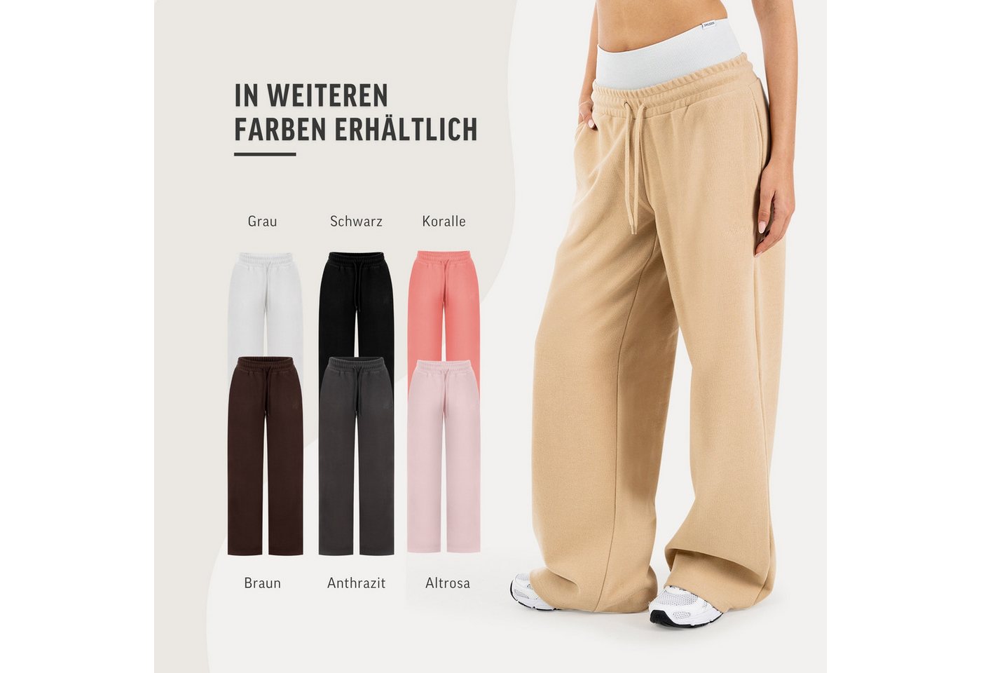 Smilodox Jogginghose Yelin, Trainingshose Oversized Fit, Wide-Leg, Gym & Freizeit Elastischer Bund, Kordelzug, Weites Bein, Dezentes Logo – Bild 4 von 5