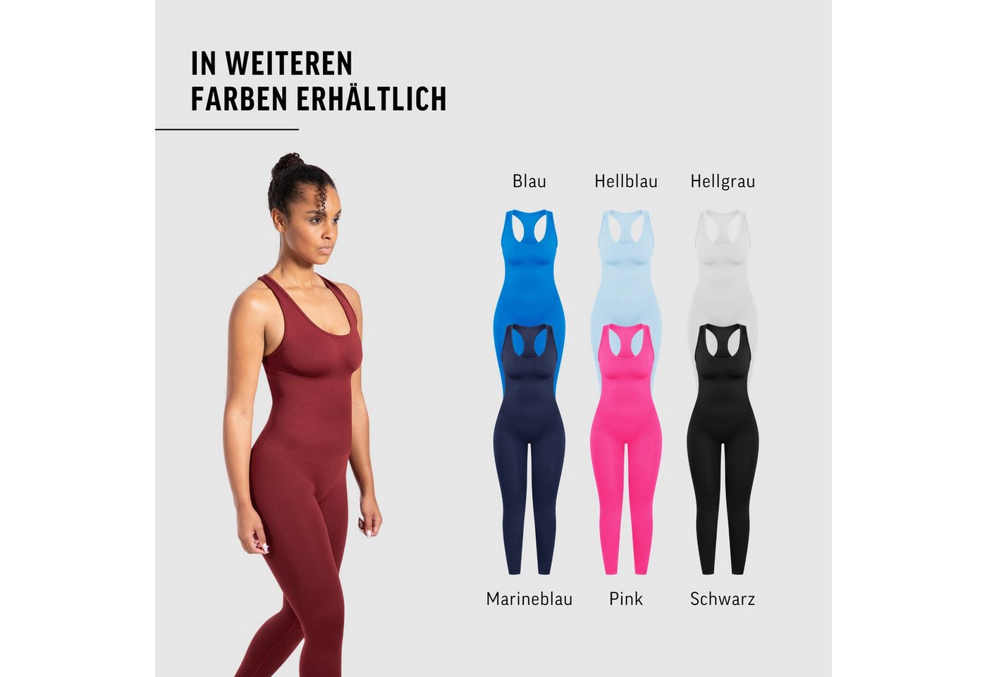 Smilodox Jumpsuit Elsie, Seamless Einteiler, Racerback, Ganzkörperanzug figurformend Sportanzug geripptes Material, Overall atmungsaktiv, Workout Yoga – Bild 4 von 5