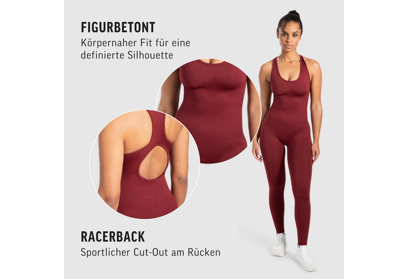 Smilodox Jumpsuit Elsie, Seamless Einteiler, Racerback, Ganzkörperanzug figurformend Sportanzug geripptes Material, Overall atmungsaktiv, Workout Yoga – Bild 5 von 5