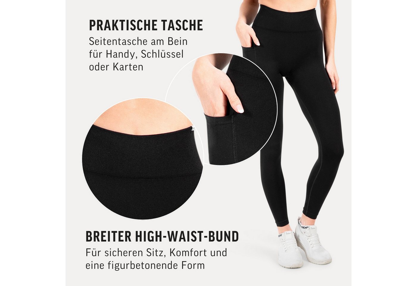 Smilodox Leggings Adrielle, Seamless Leggings mit Seitentasche – Sport & Freizeit Mit Seitentasche, Seamless, Figurbetonte Leggings, Stretch-Material – Bild 5 von 5