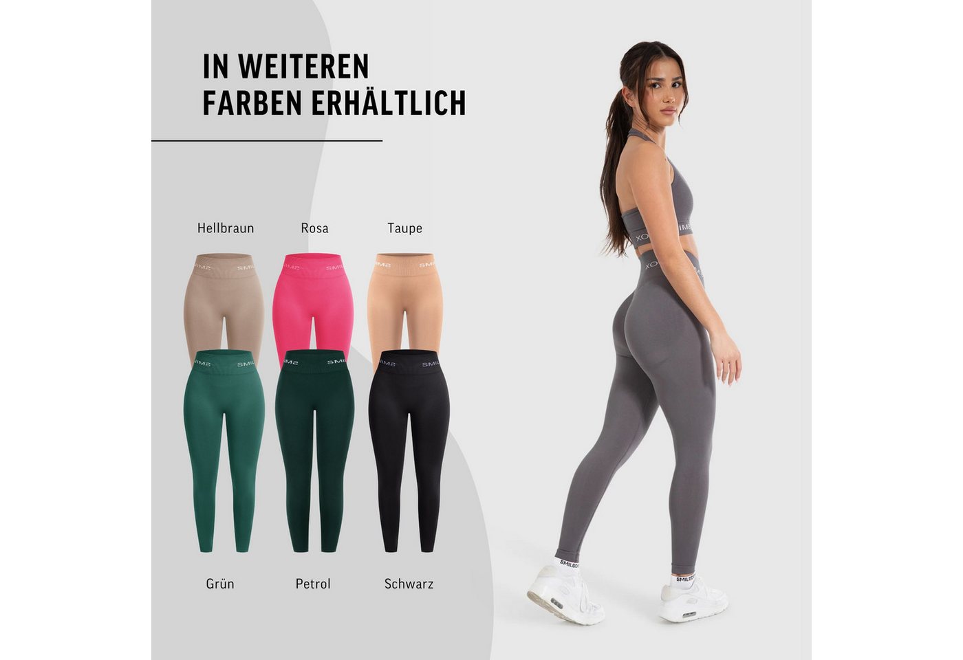 Smilodox Leggings Azura, Push Up Booy Fitnessleggings mit Schriftzug Sport & Alltag Scrunch Butt Squat-Sicher High Waist Seamless Yoga Gymhose Blickdicht – Bild 4 von 5