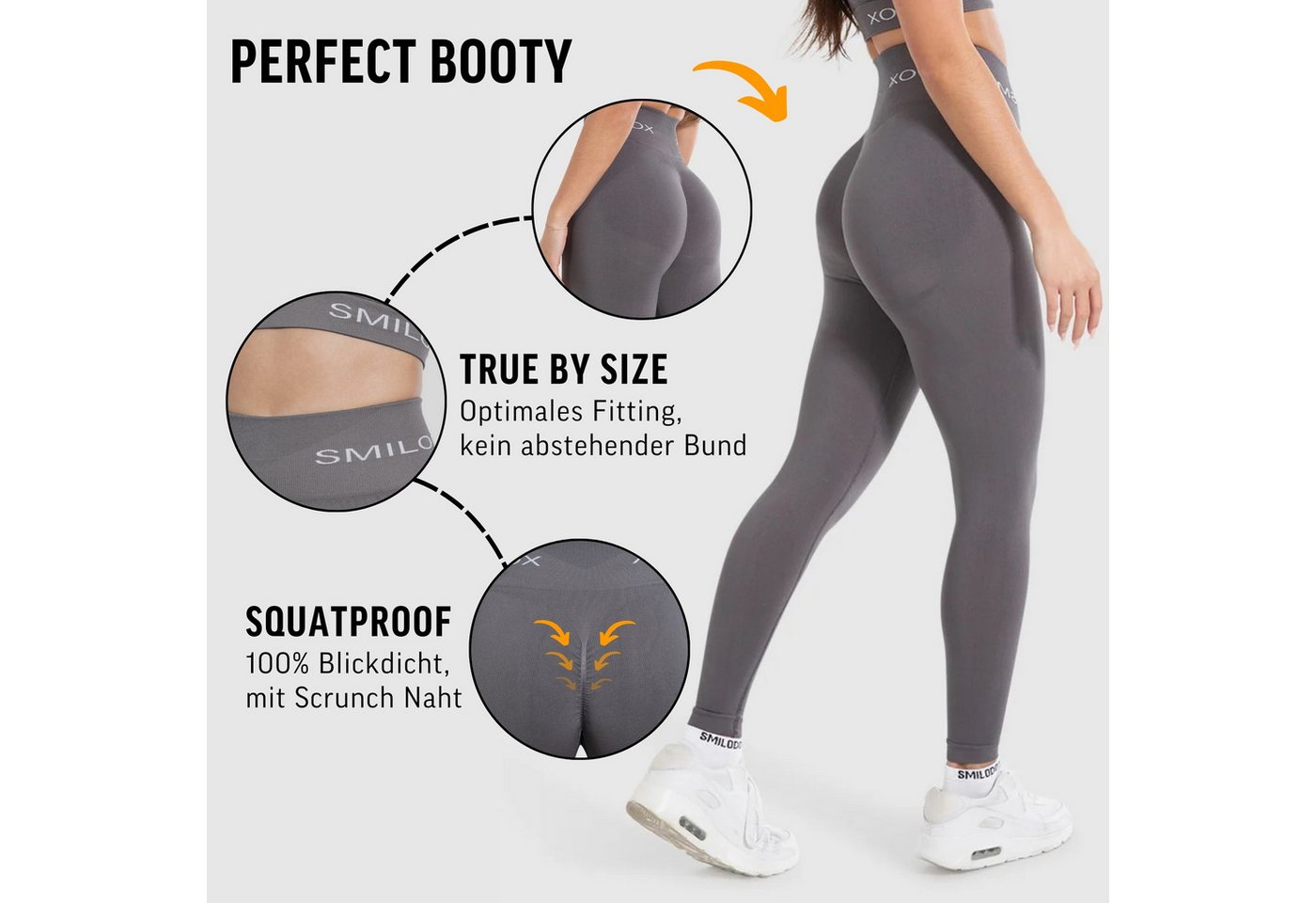 Smilodox Leggings Azura, Push Up Booy Fitnessleggings mit Schriftzug Sport & Alltag Scrunch Butt Squat-Sicher High Waist Seamless Yoga Gymhose Blickdicht – Bild 5 von 5