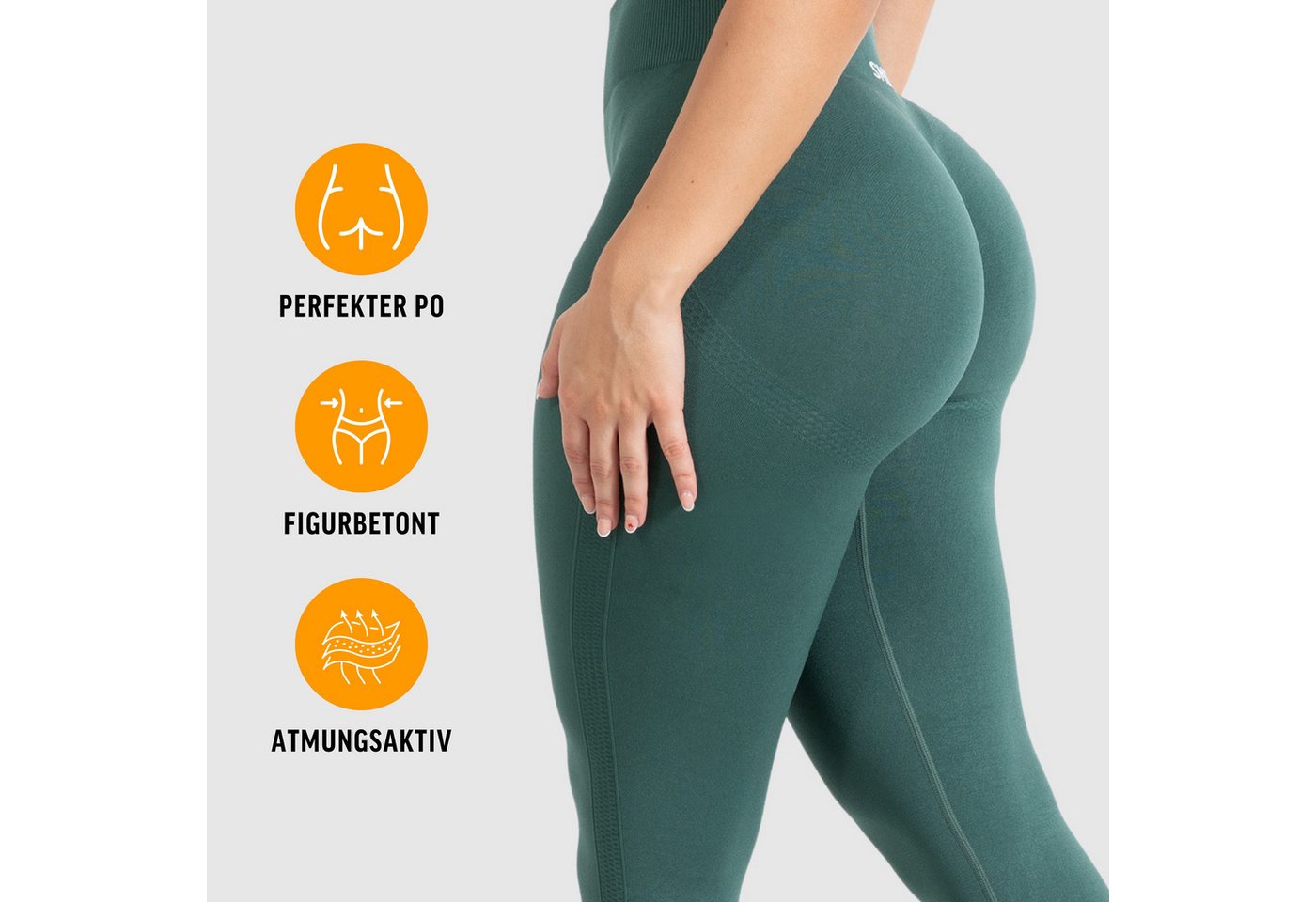 Smilodox Leggings Cetrina, Push Up Scrunch Leggings mit Schriftzug Fitness & Alltag Seamless, High Waist, Scrunch Sporthose, Atmungsaktiv, Blickdicht – Bild 2 von 5