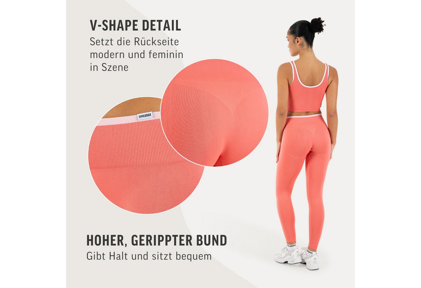 Smilodox Leggings Jorina, Sporthose Damen Shaped Fit, High Waist, V-Shape, Gym & Yoga V-Shape Rücken, hoher Bund, Stretch, Struktur, weich – Bild 5 von 5