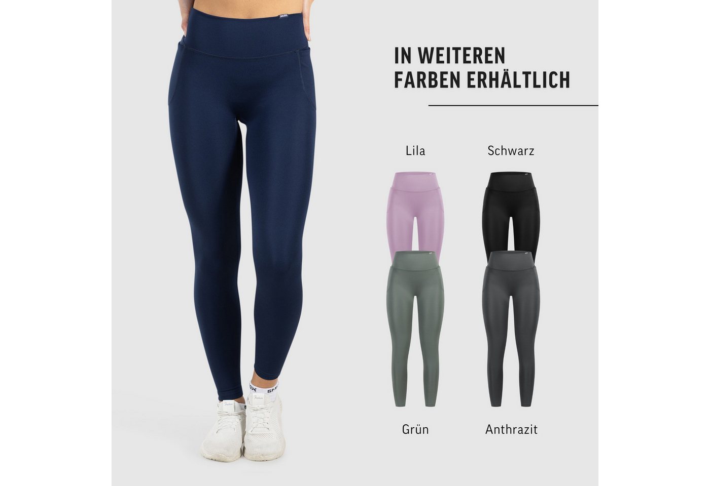 Smilodox Leggings Kelsy, High Waist Sportleggings V-Bund & seitlichen Eingrifftaschen nahtlos im Schritt, figurformende elastische Yogahose, Sport Freizeit – Bild 4 von 5