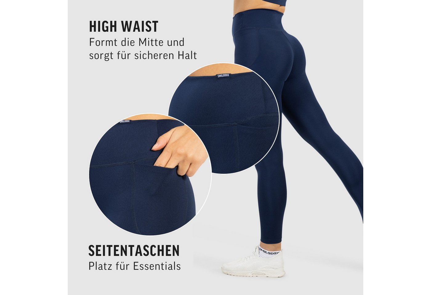 Smilodox Leggings Kelsy, High Waist Sportleggings V-Bund & seitlichen Eingrifftaschen nahtlos im Schritt, figurformende elastische Yogahose, Sport Freizeit – Bild 5 von 5