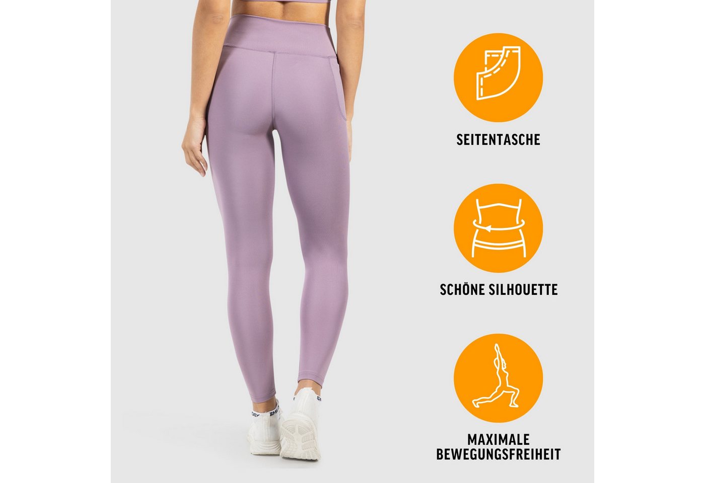 Smilodox Leggings Kelsy, High Waist Sportleggings V-Bund & seitlichen Eingrifftaschen nahtlos im Schritt, figurformende elastische Yogahose, Sport Freizeit – Bild 2 von 5