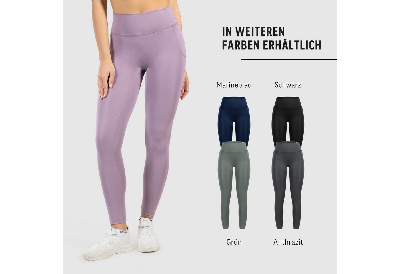 Smilodox Leggings Kelsy, High Waist Sportleggings V-Bund & seitlichen Eingrifftaschen nahtlos im Schritt, figurformende elastische Yogahose, Sport Freizeit – Bild 4 von 5
