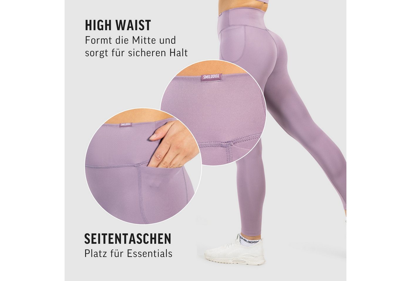Smilodox Leggings Kelsy, High Waist Sportleggings V-Bund & seitlichen Eingrifftaschen nahtlos im Schritt, figurformende elastische Yogahose, Sport Freizeit – Bild 5 von 5
