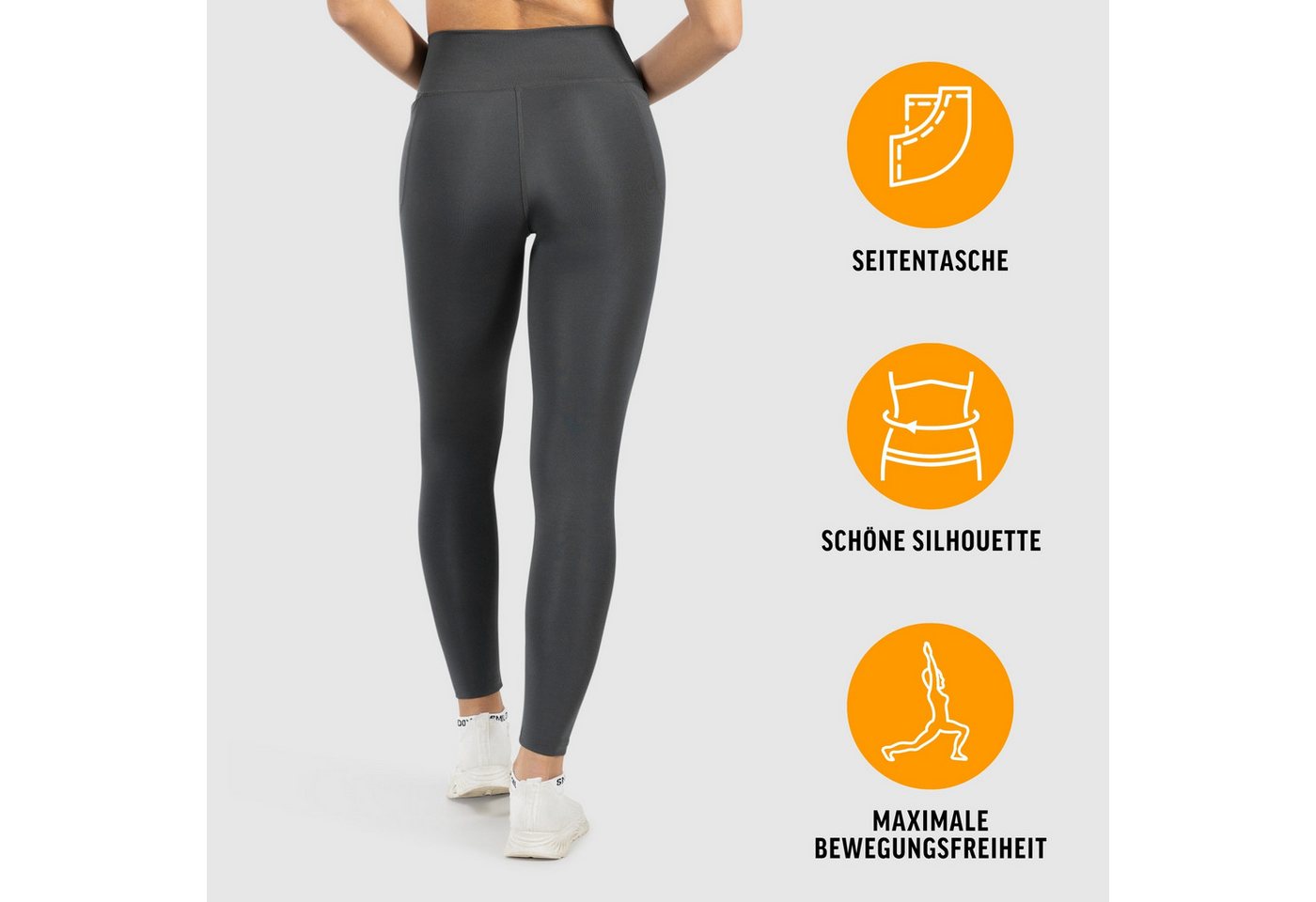 Smilodox Leggings Kelsy, High Waist Sportleggings V-Bund & seitlichen Eingrifftaschen nahtlos im Schritt, figurformende elastische Yogahose, Sport Freizeit – Bild 2 von 5