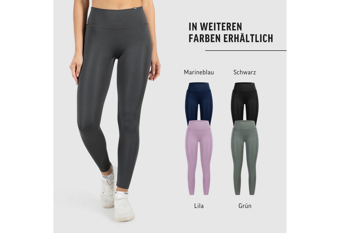 Smilodox Leggings Kelsy, High Waist Sportleggings V-Bund & seitlichen Eingrifftaschen nahtlos im Schritt, figurformende elastische Yogahose, Sport Freizeit – Bild 4 von 5