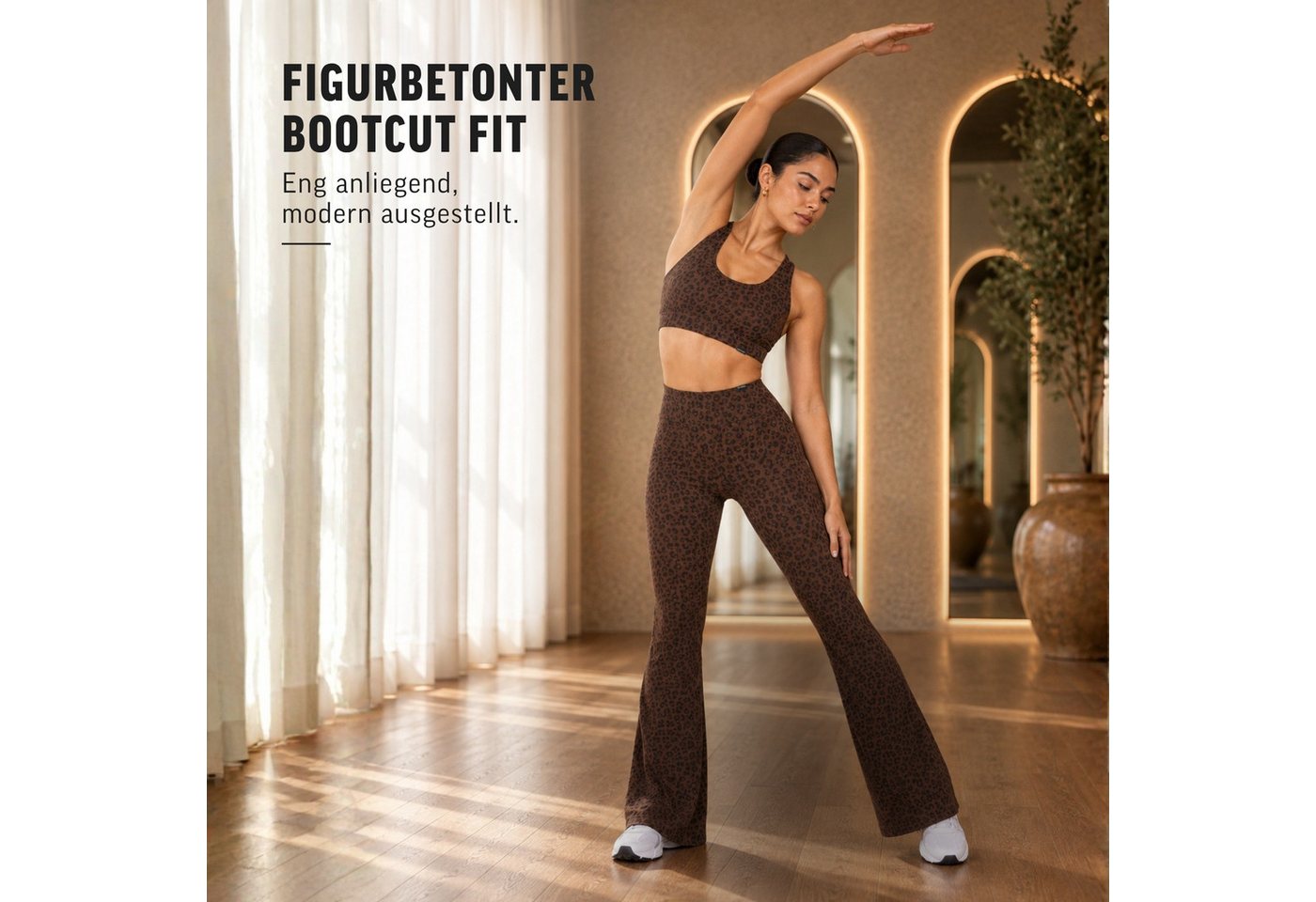 Smilodox Leggings Lithara, Leo-Muster Schlagleggings, Bootcut, für Gym, Yoga & Alltag High Waist, 4-Wege-Stretch, blickdicht, schnelltrocknend – Bild 3 von 5