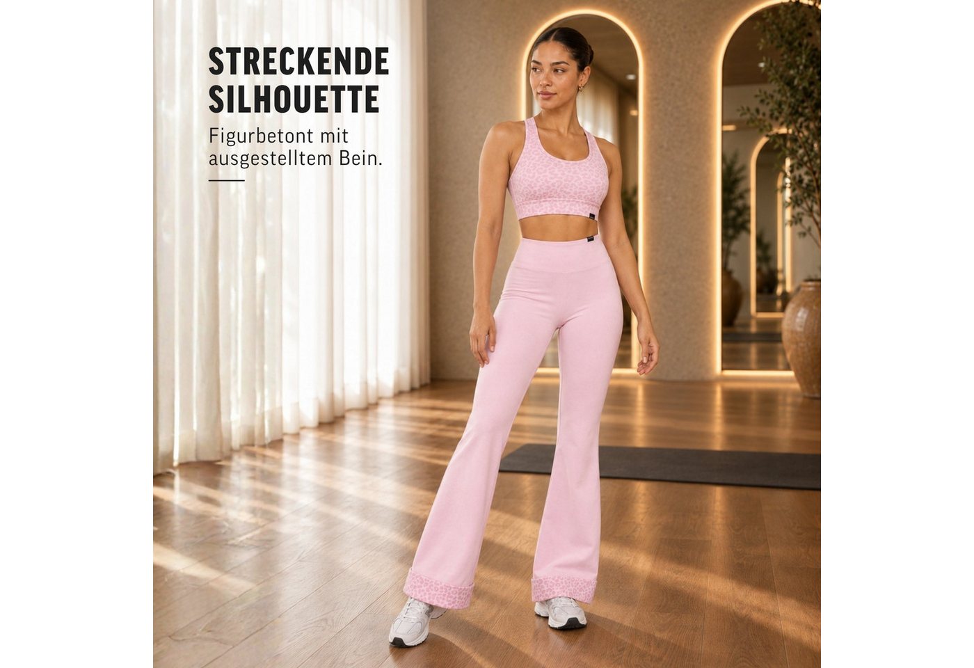 Smilodox Leggings Lithara Solid, Schlagleggings mit Leo-Print, High Waist, Gym & Alltag Leo-Saum, Bootcut, 4-Wege-Stretch, blickdicht – Bild 3 von 5