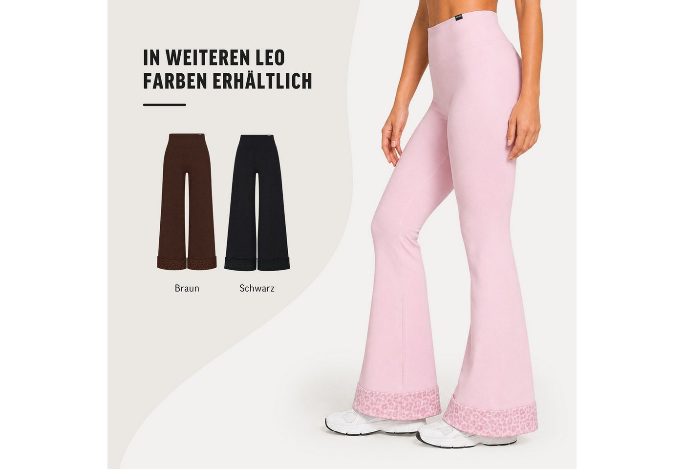 Smilodox Leggings Lithara Solid, Schlagleggings mit Leo-Print, High Waist, Gym & Alltag Leo-Saum, Bootcut, 4-Wege-Stretch, blickdicht – Bild 4 von 5