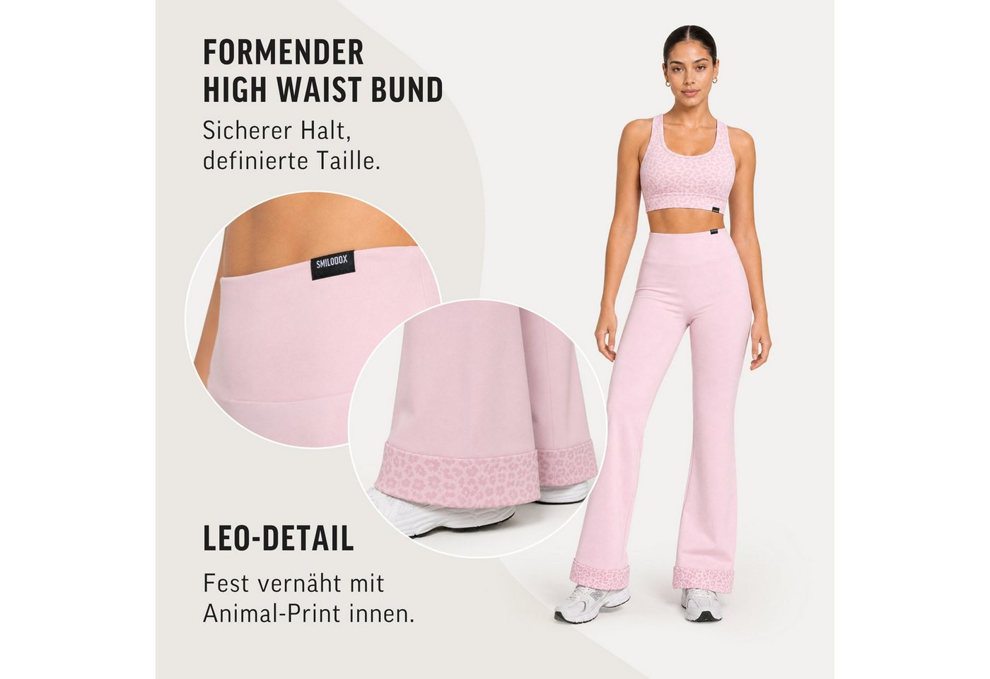 Smilodox Leggings Lithara Solid, Schlagleggings mit Leo-Print, High Waist, Gym & Alltag Leo-Saum, Bootcut, 4-Wege-Stretch, blickdicht – Bild 5 von 5