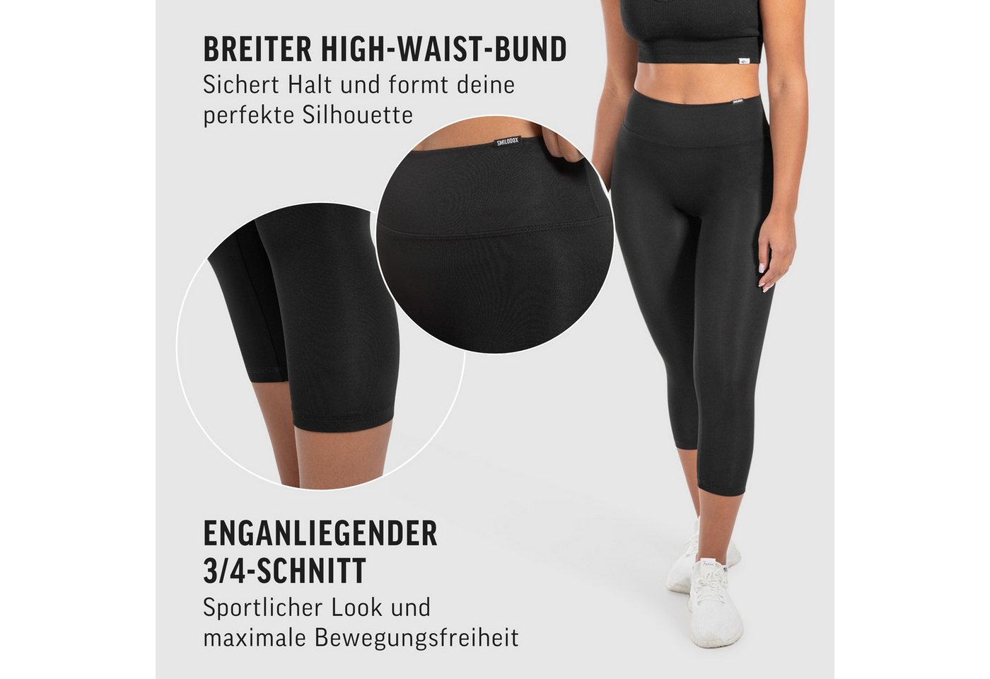 Smilodox Leggings Mirella, High Waist Capri-Leggings, weiches Stretch-Material Blickdichte 3/4 Sportleggings, Shape Fit Trainingshose, Yoga Freizeit – Bild 5 von 5