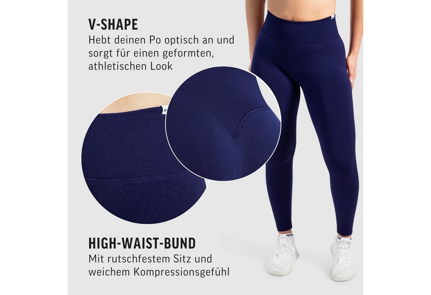 Smilodox Leggings Sena, Nahtlose High Waist Sportleggings mit V-Kontur & Shaped Fit Figurformende Trainingshose aus atmungsaktivem Funktionsmaterial – Bild 5 von 5