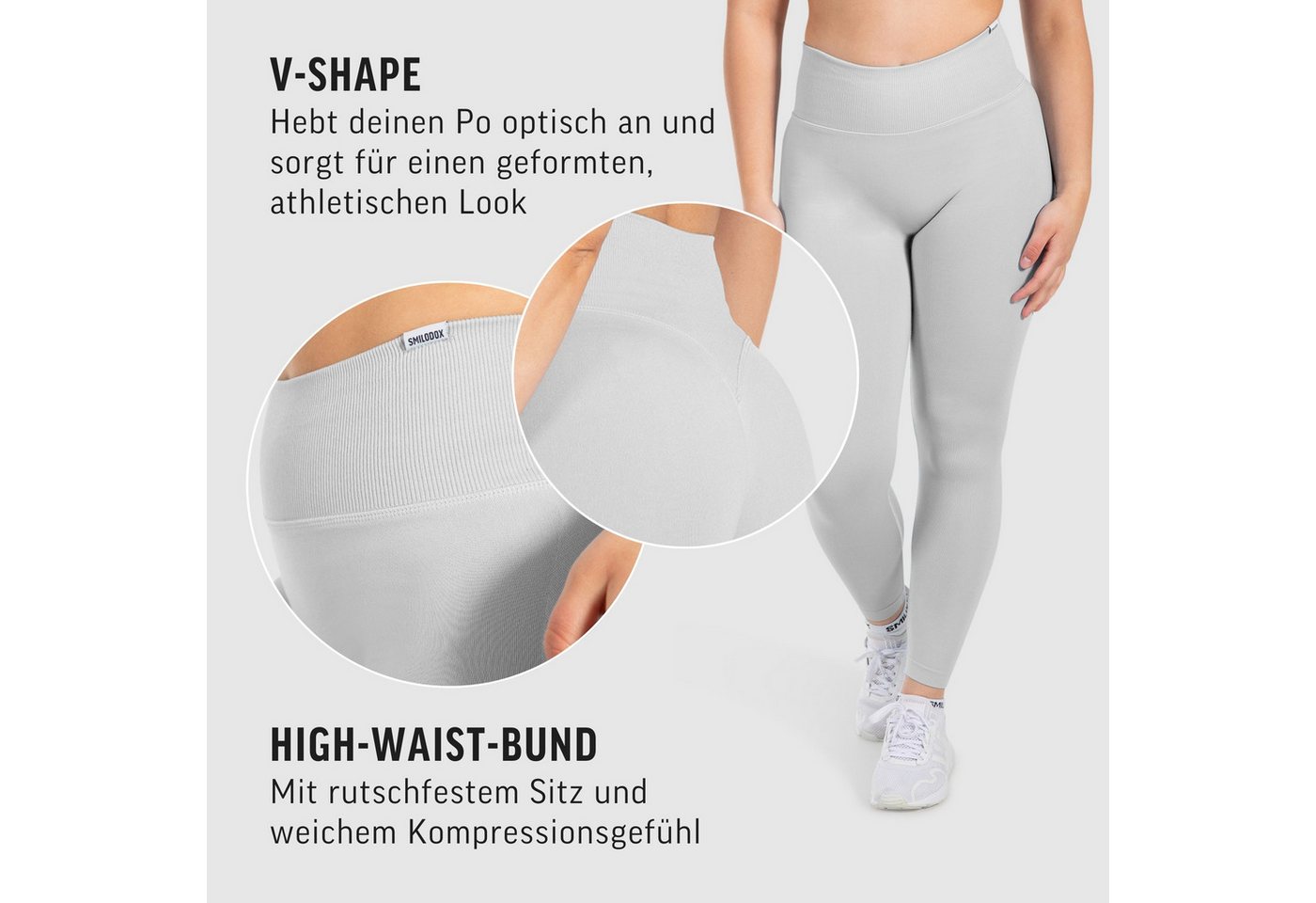 Smilodox Leggings Sena, Nahtlose High Waist Sportleggings mit V-Kontur & Shaped Fit Figurformende Trainingshose aus atmungsaktivem Funktionsmaterial – Bild 5 von 5